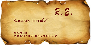 Racsek Ernő névjegykártya